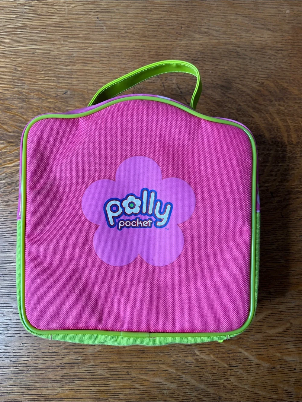 Vintage 2007 Polly Pocket Doll Carrying Case Storage Bag Pink Lime Green Floral